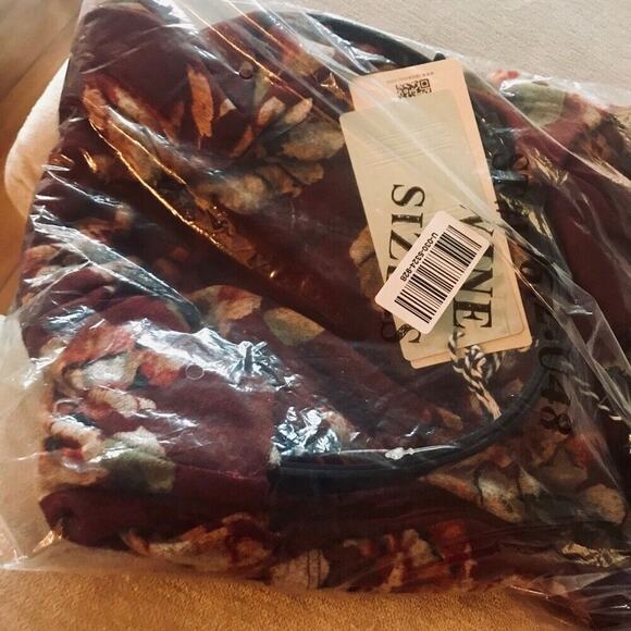 Grunge Y2k Iris Red Wine Floral belted Fit & Flare Sleeveless Knit Dress Small - Picture 4 of 7